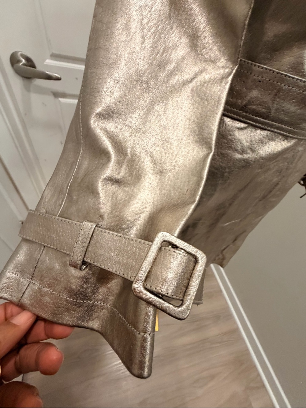 Newport News Metallic Leather Silver Trench Coat with Belt NWT - Picture 12 of 14